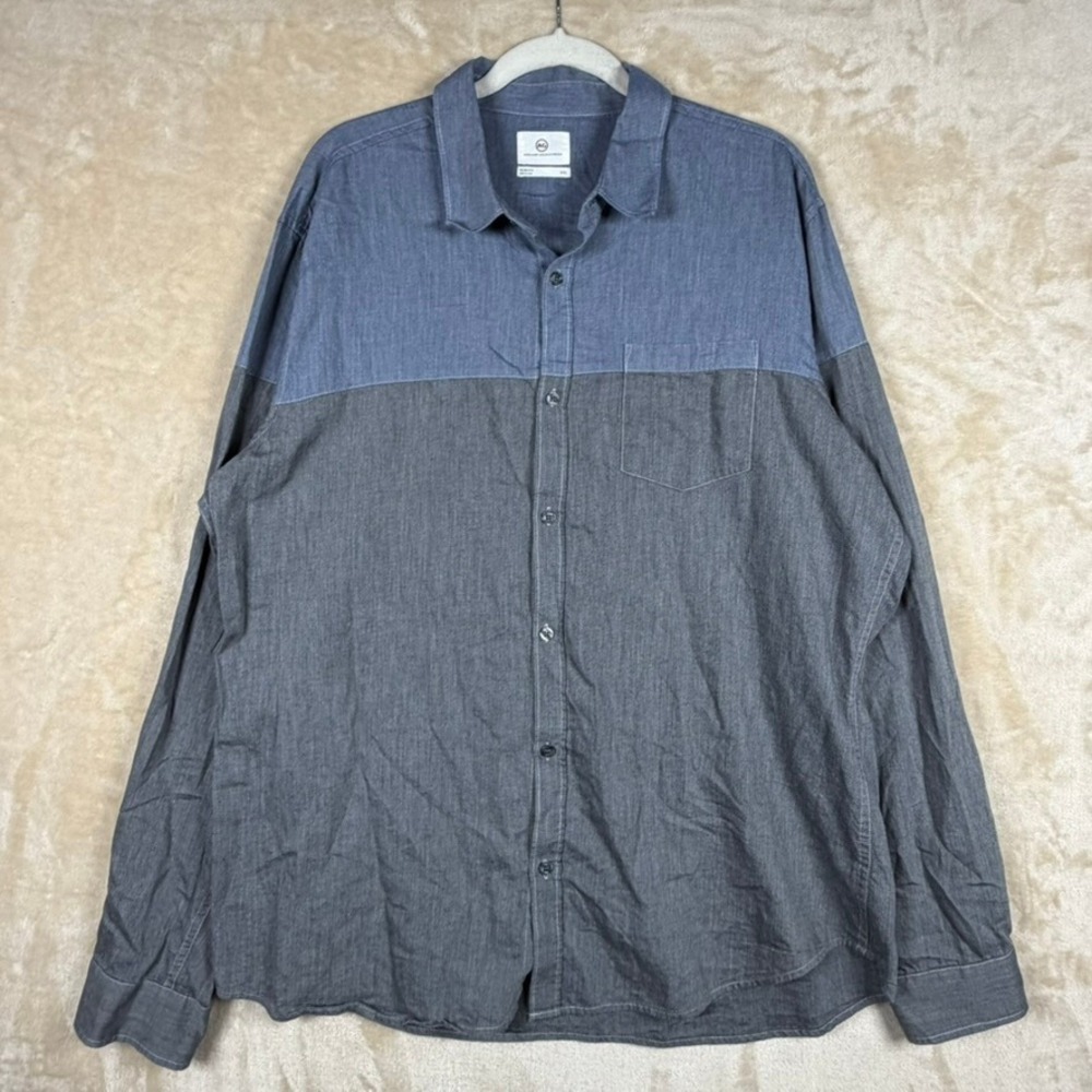 AG Adriano Goldschmied Men XXL Slim Fit Colorblock Button Down Shirt Blue Grey